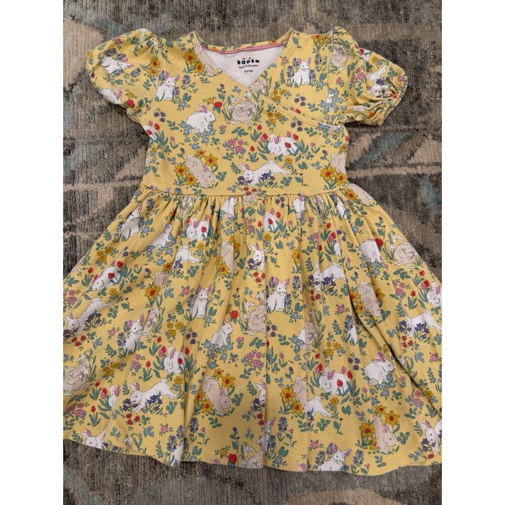 Mini Boden Girls Twirly Ballerina Spring Bunny Dress Floral Yellow 8-9 Years